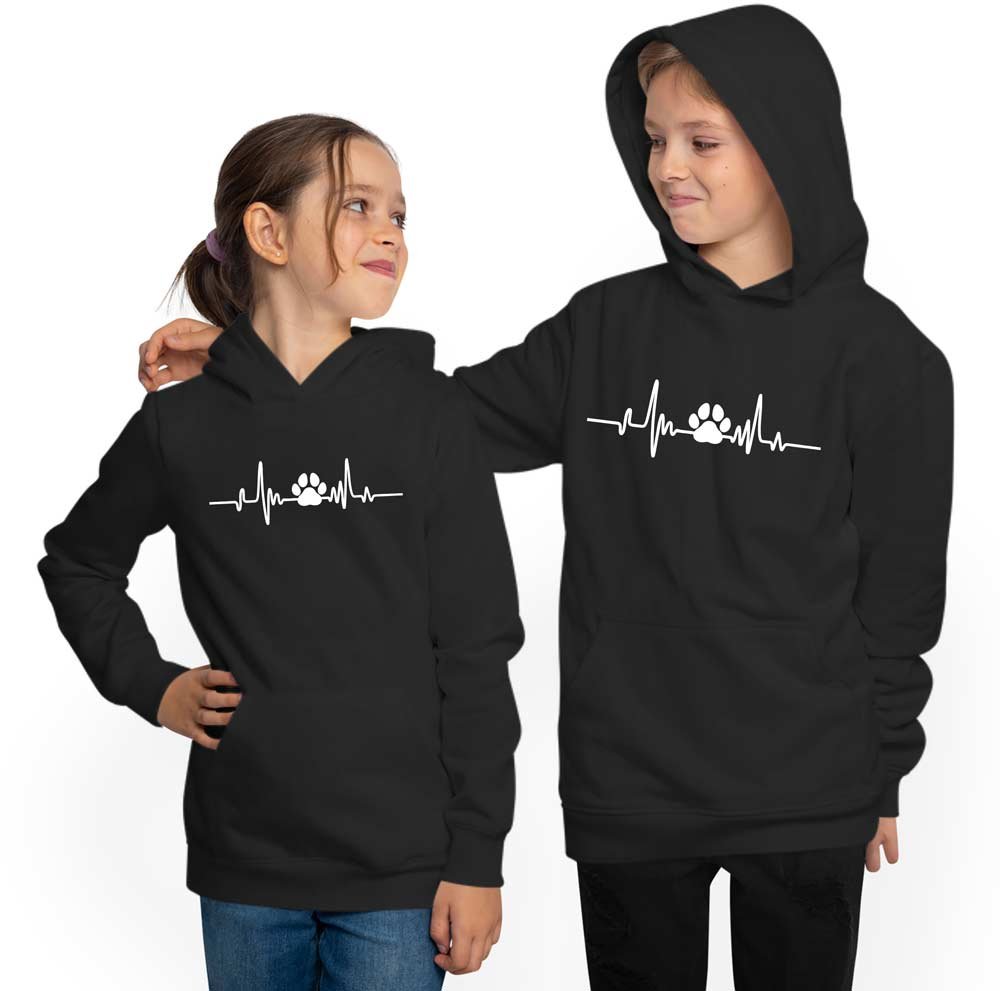 Hoodie Kids Hooded Sweatshirt - Heartbeat Line with Dog Paw i583